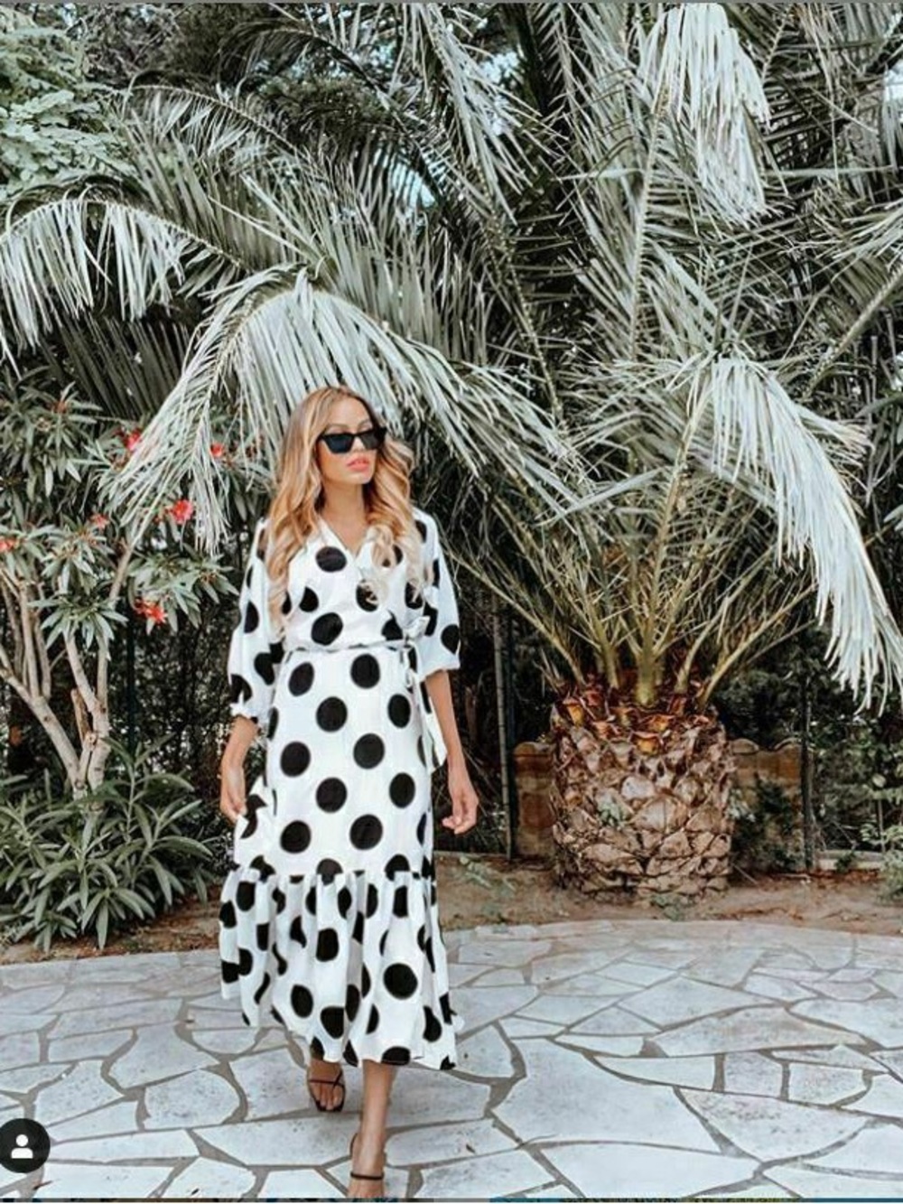 H&M White Maxi Dress with Black Polka Dots wrap size M
